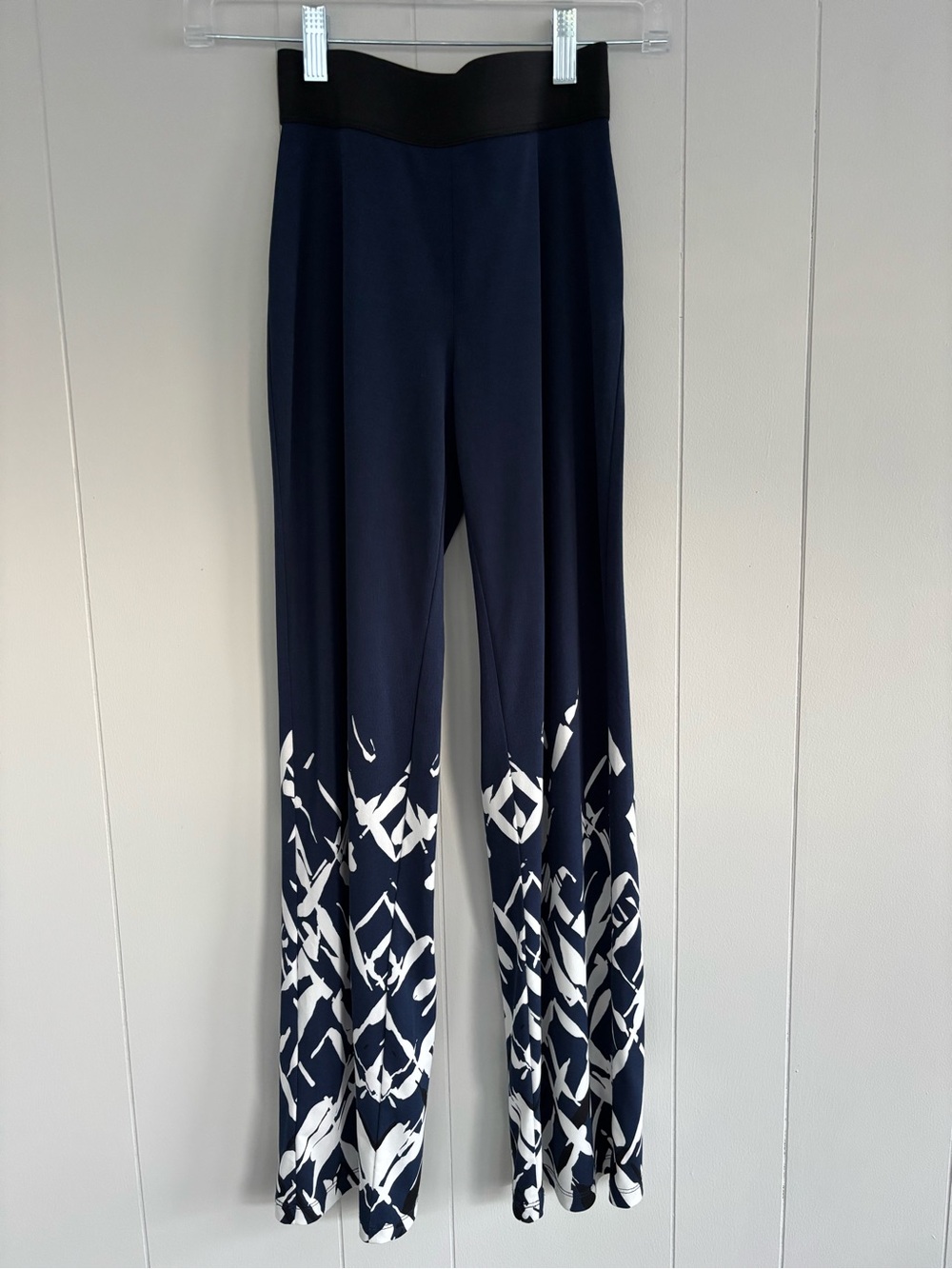 Alfani Navy Wide-Leg Palazzo Pants with White Hem Print